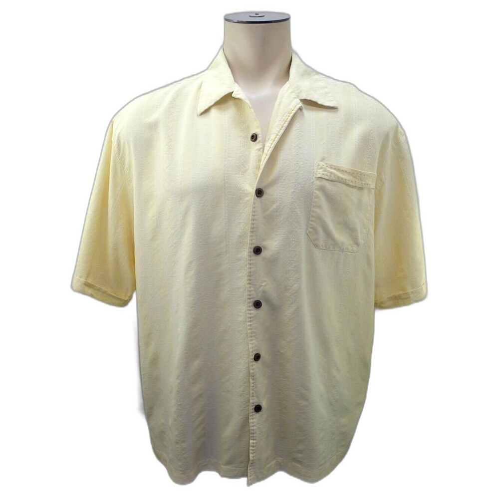 Jamaica Jaxx Island Style Yellow Silk Short Sleeve Button-Front Shirt - Men's XL